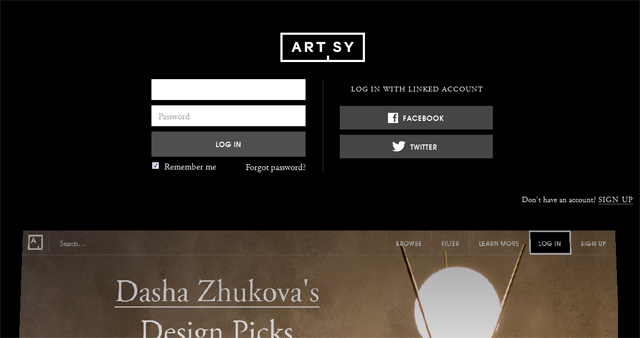 Screenshot of the Artsy website