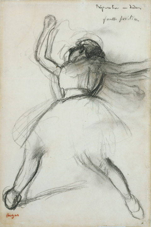 Dancer (Preparation en dedans), c. 1880-85. Charcoal with stumping on buff paper, 336 x 227 mm. Trinity House, London and New York