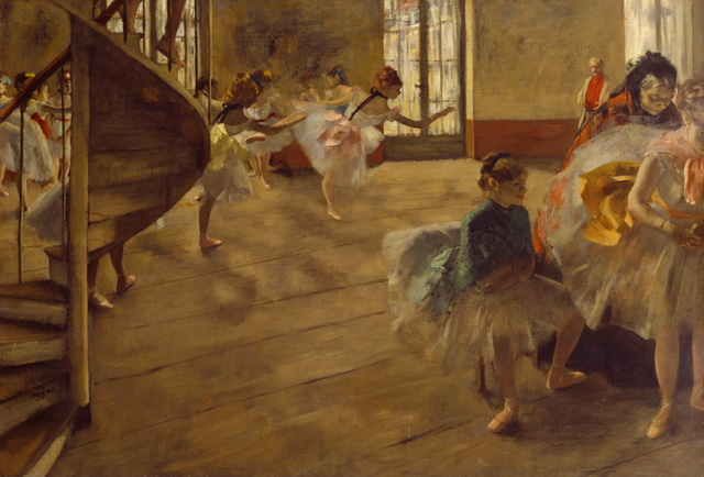 Edgar Degas: The Rehearsal, c. 1874. Oil on canvas, 58.4 x 83.8 cm. Lent by Culture and Sport Glasgow on behalf of Glasgow City Council. Gifted by Sir William and Lady Constance Burrell to the City of Glasgow, 1944. Image copyright Culture and Sport Glasgow (Museums)