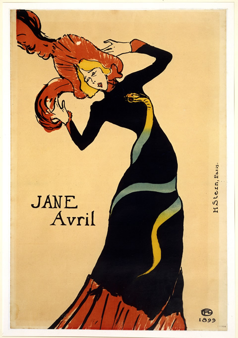 Henri de Toulouse-Lautrec (1864-1901). Jane Avril, 1899. Colour lithograph, 56 x 38 cm. National Gallery of Art, Washington, Rosenwald Collection, 1953.6.137