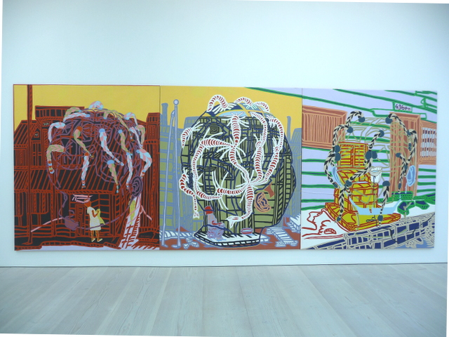 Boris Nzebo. HLM (Habitats à Loyer Modérés), 2013. Acrylic on canvas. Triptych, each: 230 x 200 cm