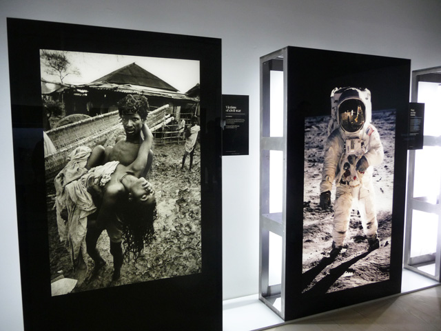 Left: Victim of War by Don McCullin; Right: Man in the Moon by Neil Armstrong